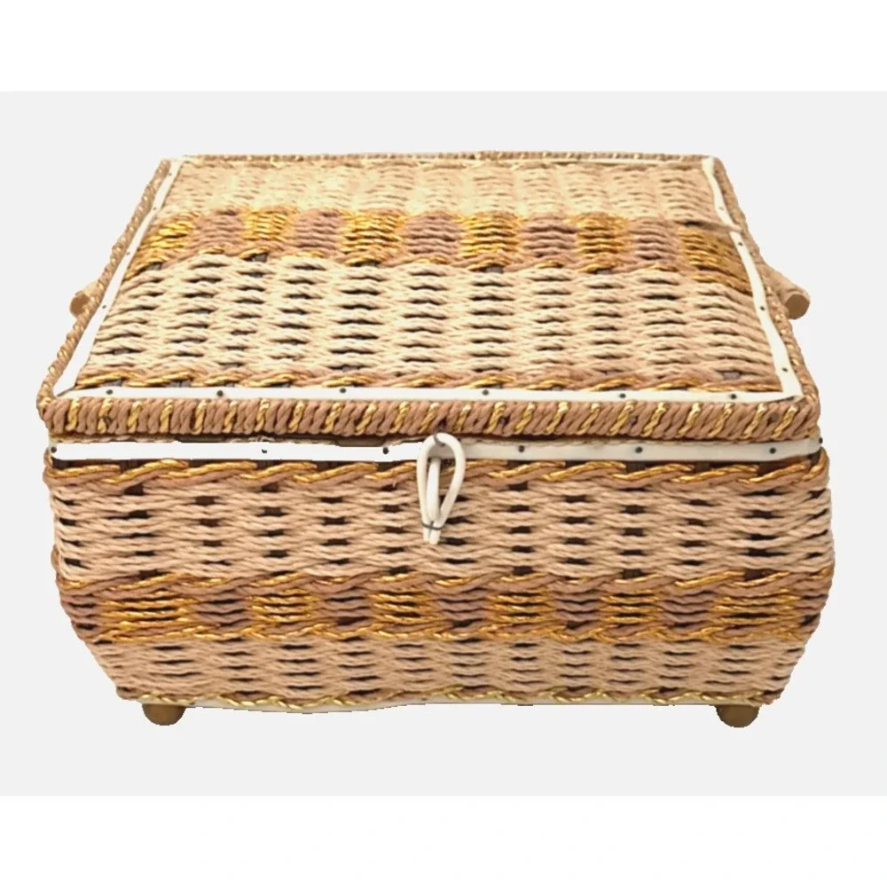 Vintage 1960's Woven Wicker Sewing Basket USB Japan 11.5
